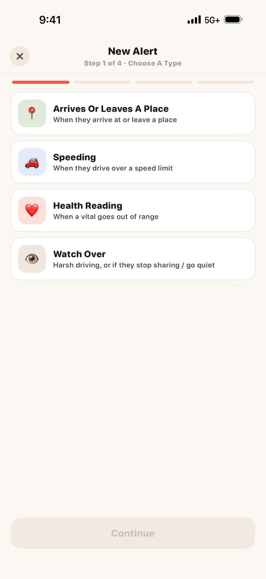Orbit new-alert wizard offering arrives or leaves a place, speeding, health reading and Watch Over